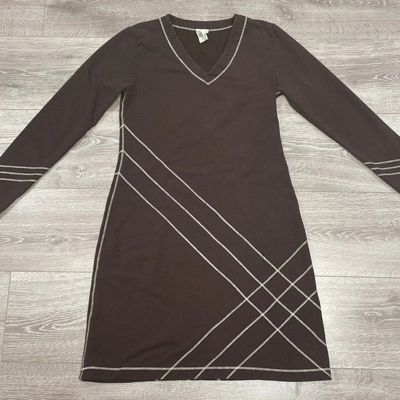 Aventura Organic Cotton Long Sleeve V-neck Brown Teagan Dress Details M - Picture 6 of 16